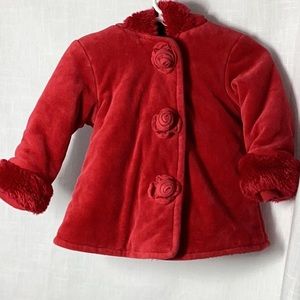 EUC Green dog red hooded jacket. 12 months (22-25lbs.)